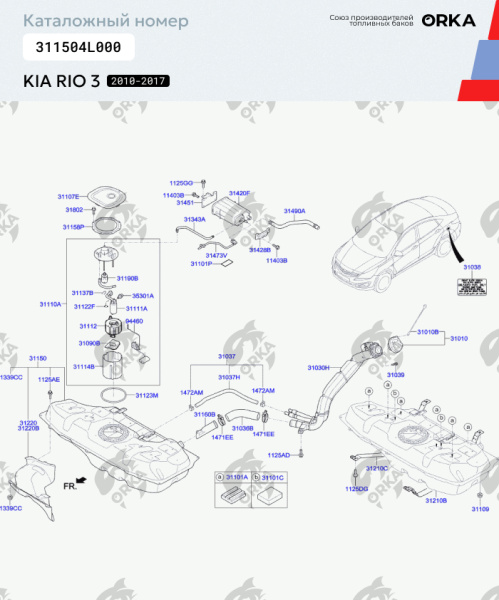Купить Пластиковый бензобак Kia Rio 3, 2010-2017 г.в. (NB) - 43 л. Пластиковый бензобак Kia Rio 3, 2010-2017 г.в. (NB) - 43 л.